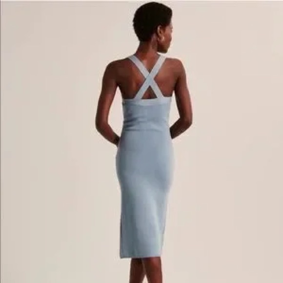 Abercrombie & Fitch Crossback Elevated Knit Midi Dress- blue - Picture 4 of 9